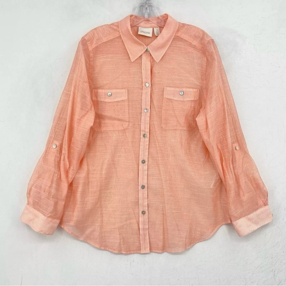 Chicos Button Up Shirt Size 2 Large Long Sleeve Rayon Nylon lightweight - Picture 1 of 11